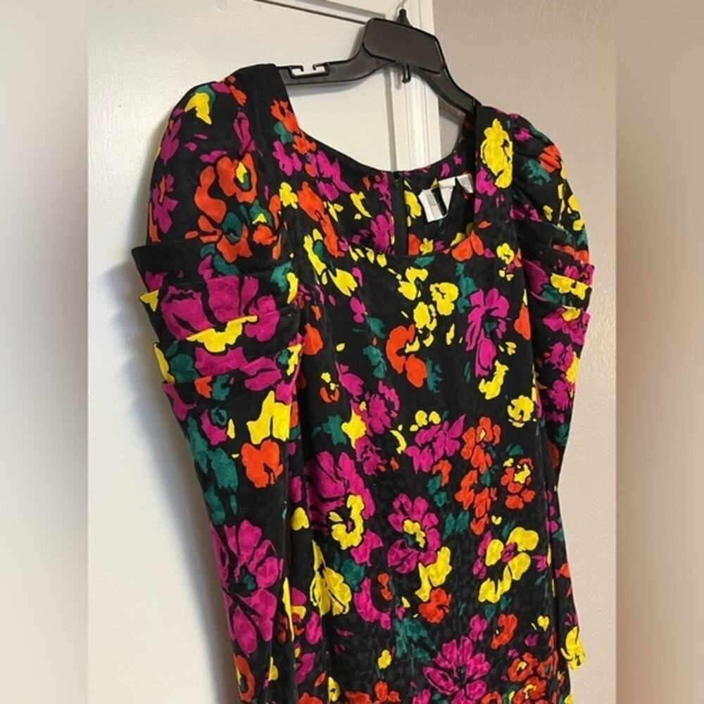 Vintage 1980s JILL RICHARDS Neon Floral Colorful 100% Silk Mini Dress 2 - Picture 2 of 11